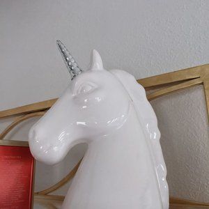 Unicorn White with Silver Horn Ceramic Piggy Bank by Hazel & Co